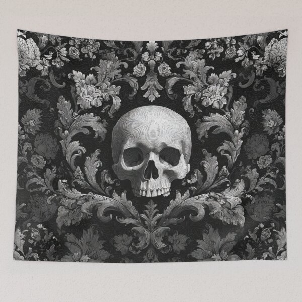 Item preview, Skull Damask Floral Goth Branches Pattern designed and sold by GrinGalore.