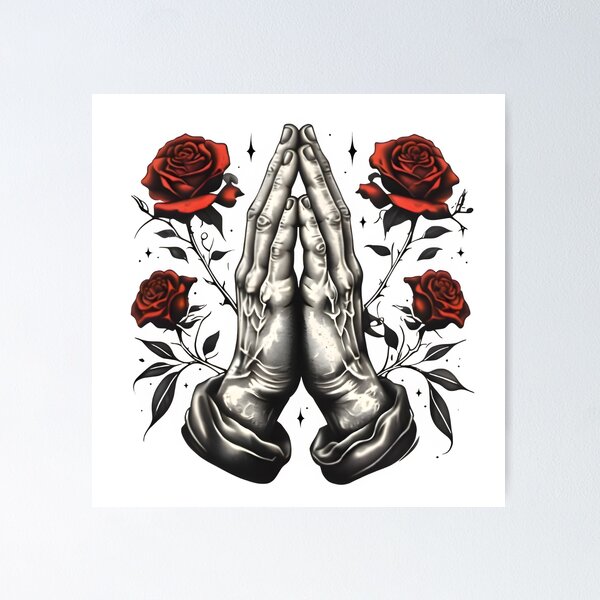 TATTOO FLASH POSTER【 Praying Hands 】 Praying Hands Tattoo Flash Art Print – Religious Old School Poster