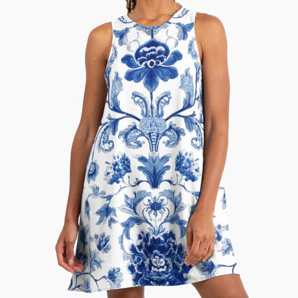 delft blue dress Vintage Charm Cotton Mini Dress – Delft Blue Porcelain main image 1
