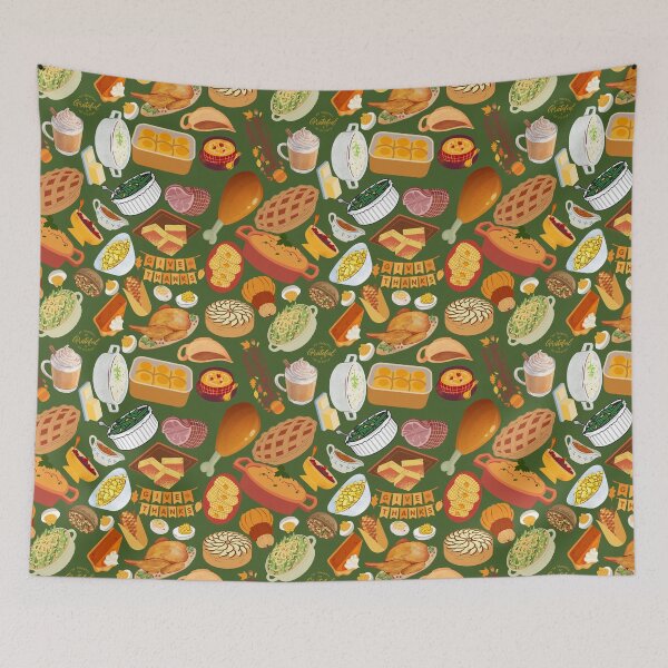 Item preview, Dark green Thanksgiving Feast Pattern — Cozy Autumn Food & Holiday Dinner Design designed and sold by StudioSamanthaa.