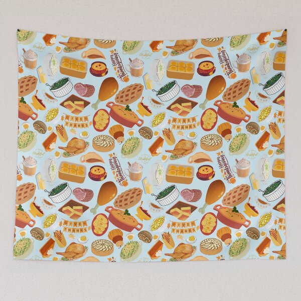Item preview, Light Blue Thanksgiving Feast Pattern — Cozy Autumn Food & Holiday Dinner Design designed and sold by StudioSamanthaa.