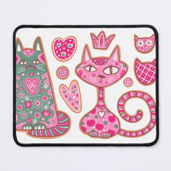 Item preview, Fun pink cats and hearts set of stickers, cat day , cute, hand drawn illustration designed and sold by NatalkaP.