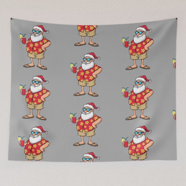 Item preview, Vacation Santa Claus Cartoon – Funny Tropical Santa with Drink Illustration designed and sold by PixelVibe782.