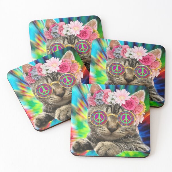 Item preview, Hippie Cat Kitty Groovy Tie Dye T Shirt Peace Sign Festival designed and sold by funnytshirtemp.