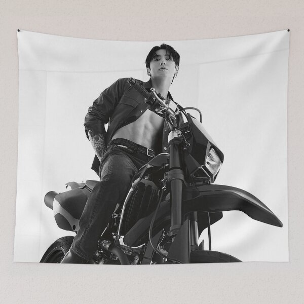 Item preview, Jungkook on a black and white motorcycle BTS JK designed and sold by loveiscosmic.