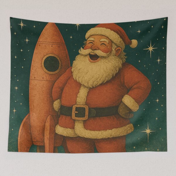 Item preview, Funny Santa Claus with rocket, retro illustration designed and sold by Mauswohn.