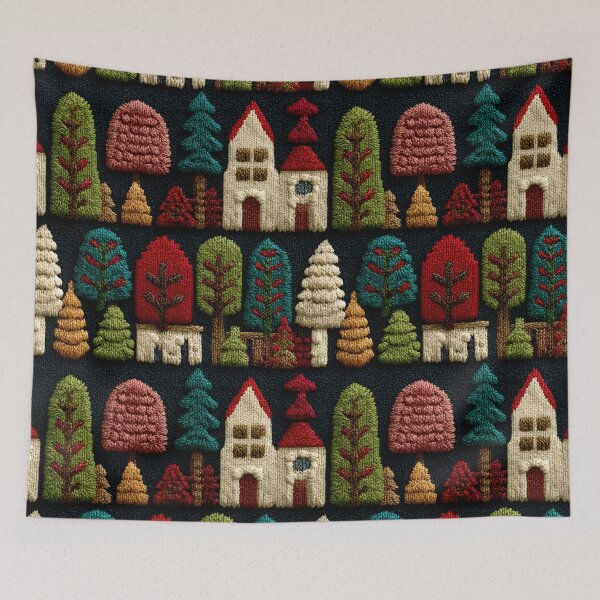 Item preview, Houses & Trees Vintage Knitted Style Pattern designed and sold by SecretDicer.