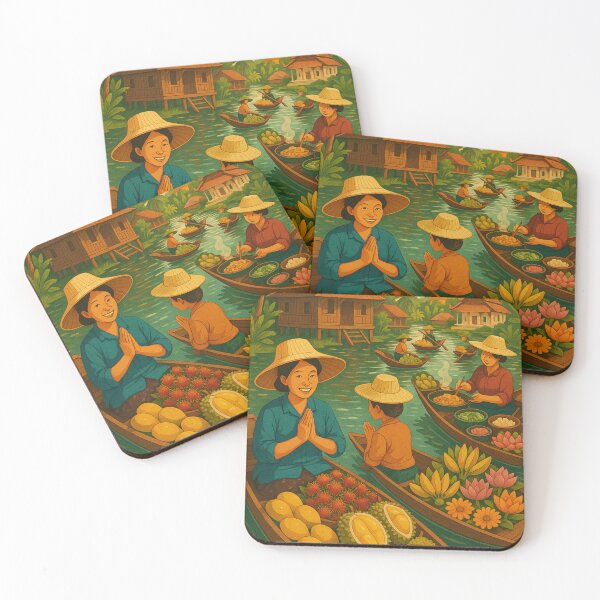 Item preview, Vibrant Thai Floating Market – Traditional Siamese Canal Life Vintage Art designed and sold by weerayar.