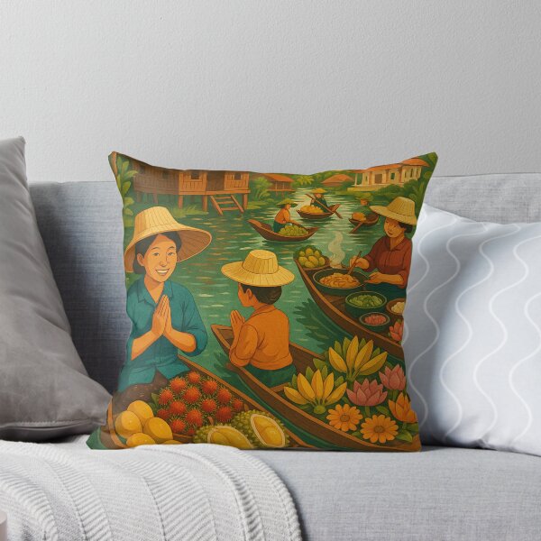 Item preview, Vibrant Thai Floating Market – Traditional Siamese Canal Life Vintage Art designed and sold by weerayar.