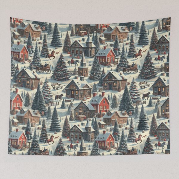 Item preview, Pueblo navideño estilo country western: casa de campo, caballos, establos, árboles, montañas designed and sold by TheTimeTaxi.
