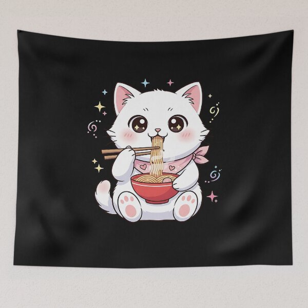 Item preview, Anime Cat Eating Ramen Japanese designed and sold by merlinnears.