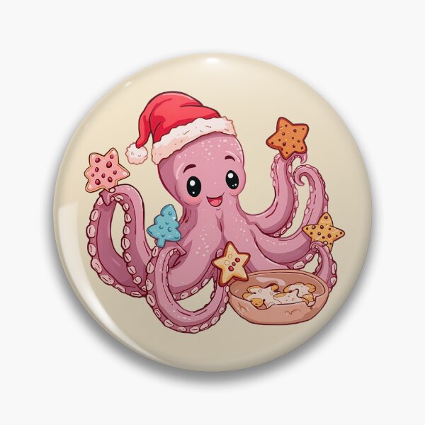 Artikelvorschau, Weihnachtsplätzchen backen mit einem süßen rosa Oktopus entworfen und verkauft von Ivy-Triggs.