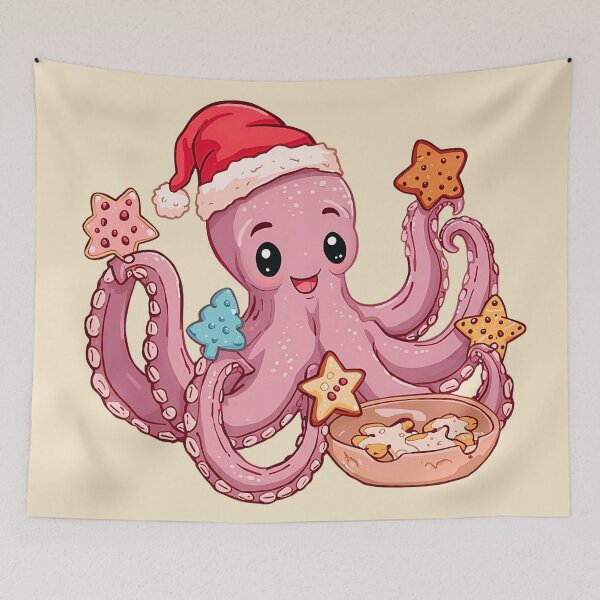 Item preview, Baking Christmas Cookies with a Cute Pink Octopus designed and sold by Ivy-Triggs.