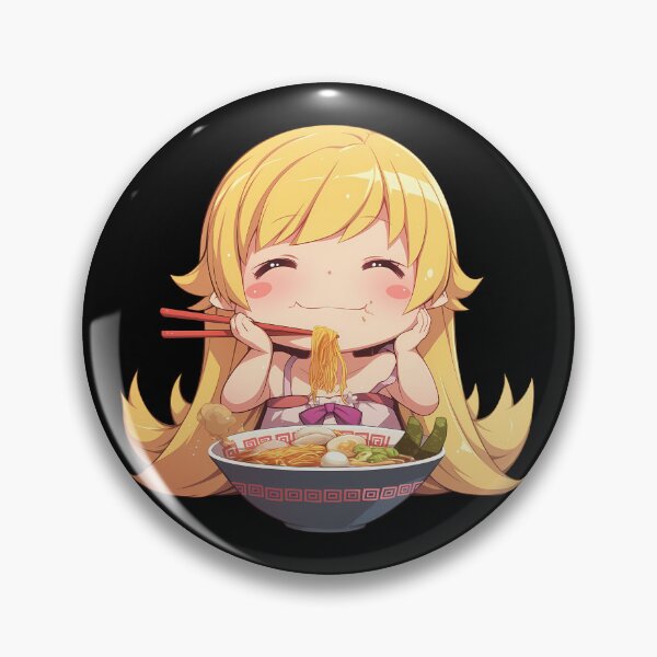 Artikelvorschau, Shinobu Oshino, ein süßes Chibi-Anime-Mädchen, isst Ramen aus Bakemonogatari entworfen und verkauft von Raslbazola.