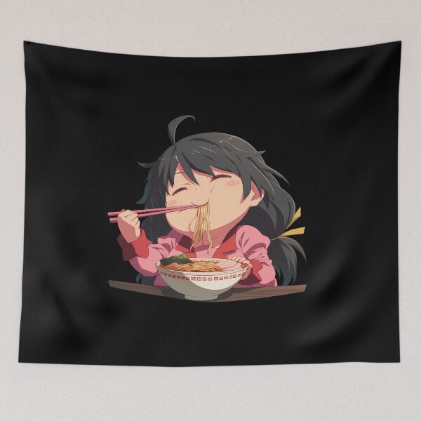 Item preview, Tsubasa Hanekawa Chibi Chica anime comiendo adorablemente ramen de Bakemonogatari designed and sold by Raslbazola.