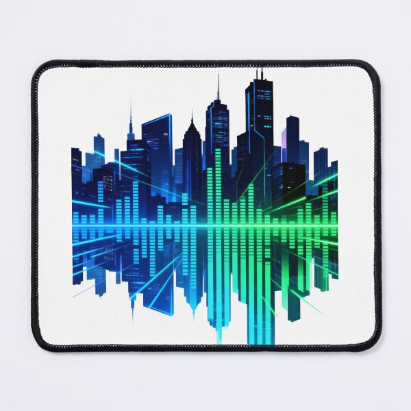 Item preview, EQ Skyline: Futuristic City Silhouette in Blue-Green designed and sold by artumbre.