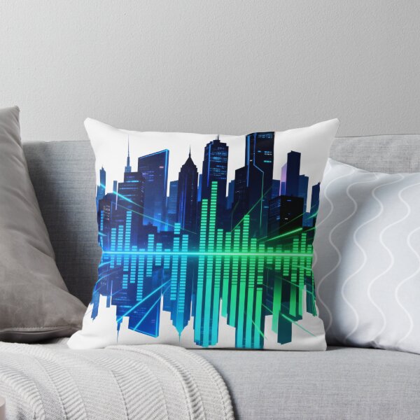 Item preview, EQ Skyline: Futuristic City Silhouette in Blue-Green designed and sold by artumbre.