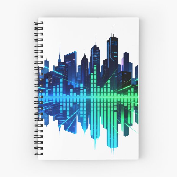Item preview, EQ Skyline: Futuristic City Silhouette in Blue-Green designed and sold by artumbre.