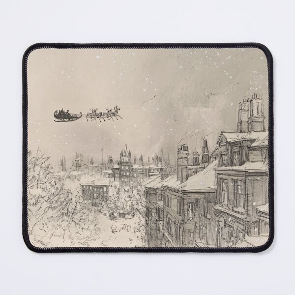 Item preview, Vintage Santa Sleigh Over Town – Cozy Christmas Sketch designed and sold by SleekLineSketches.