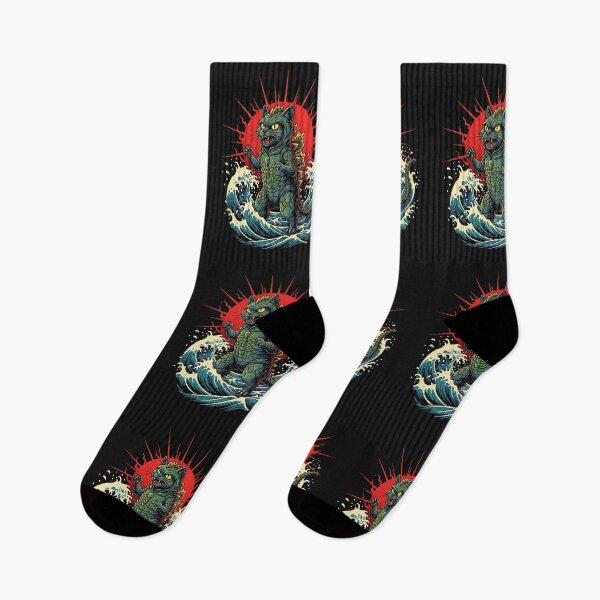 Item preview, Cat Monster Waves Red Sun Japanese Catzilla Women Men Kids designed and sold by cawtoon.