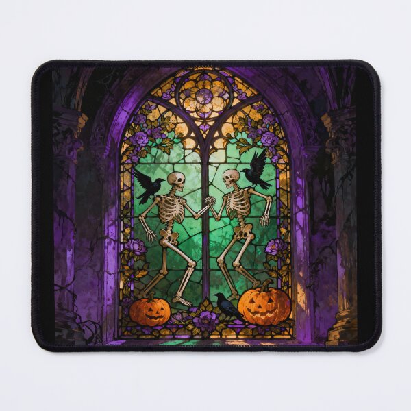 Item preview, Skeletons in shop windows, danse macabre stained glass, Halloween designed and sold by Athena2445.