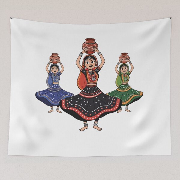 Item preview, Traditional Garba Dancers Illustration in Colorful Attire designed and sold by DroolWorthyUS.