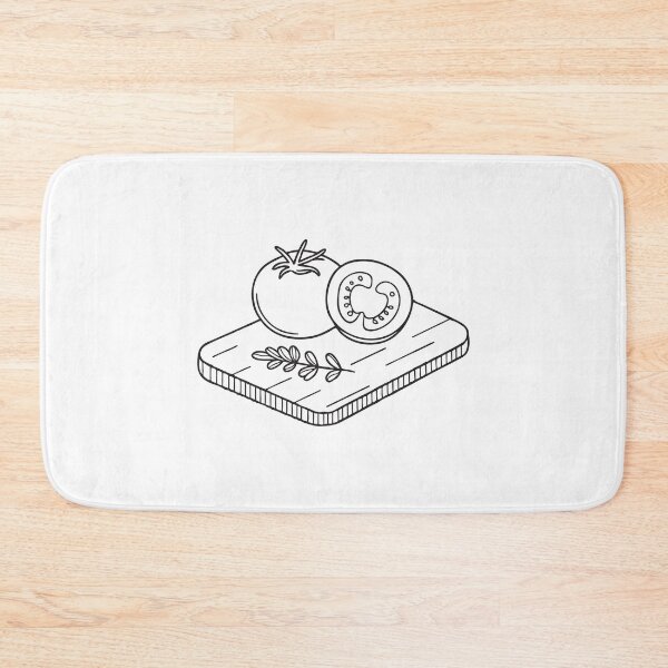 Item preview, A thyme leaf beside sliced tomato on a chopping board designed and sold by rasagamastore.