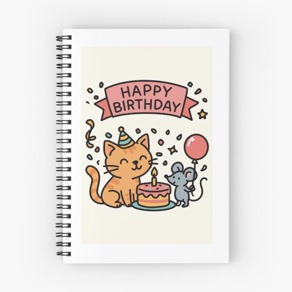 Item preview, Cute Birthday Cat with Cake and Balloon Mouse – Sweet Party Postcard for Postcrossing & Celebrations designed and sold by artista.magico.