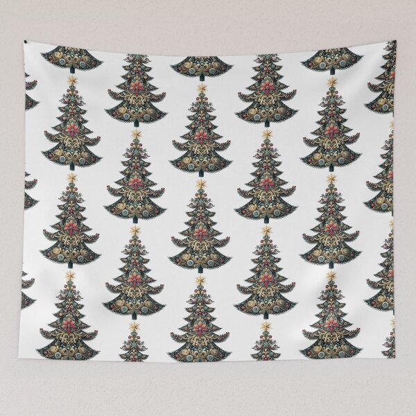 Item preview, Christmas Trees and Ornaments Painting Scandinavian Boho Rosemaling designed and sold by TheTimeTaxi.