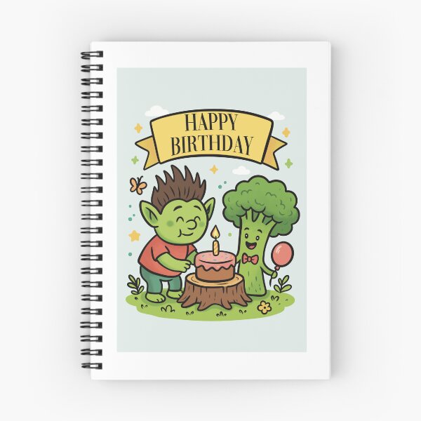 Item preview, Birthday Troll with Cake and Broccoli Friend – Whimsical Party Postcard for Postcrossing & Kids at Heart designed and sold by artista.magico.