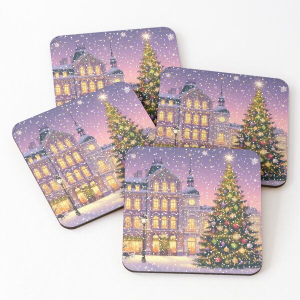 Item preview, Christmas City Scene – Cozy Winter Town Illustration with Christmas Trees and Lights designed and sold by Sugar Wisdom .