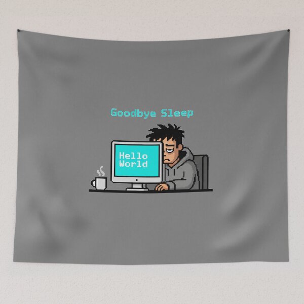 Item preview, Hello World Goodbye Sleep Funny Art designed and sold by WiserShop.