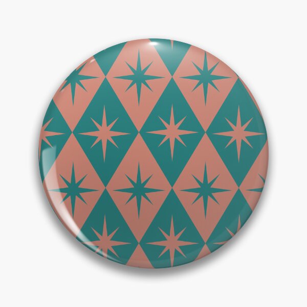 Item preview, Mid Century Retro Starbursts on soft coral and teal diamond shapes pattern  designed and sold by Yasminepatterns .