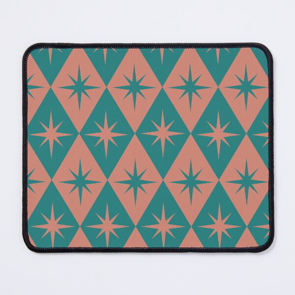 Item preview, Mid Century Retro Starbursts on soft coral and teal diamond shapes pattern  designed and sold by Yasminepatterns .