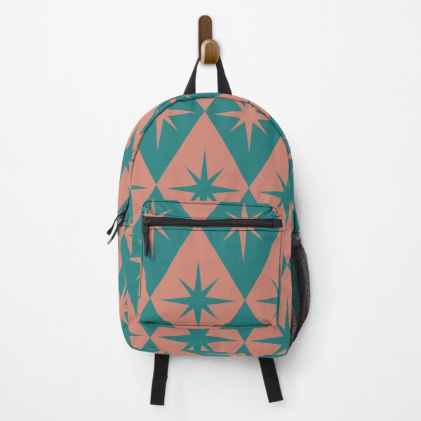 Item preview, Mid Century Retro Starbursts on soft coral and teal diamond shapes pattern designed and sold by Yasminepatterns .