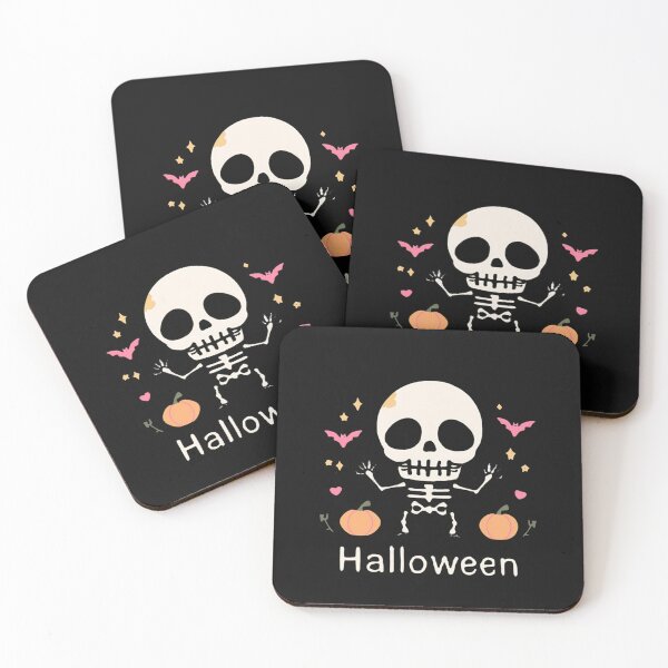 Item preview, Cute Skeleton Halloween Illustration With Pumpkins And Bats On Black Background designed and sold by KanDa-Shop.