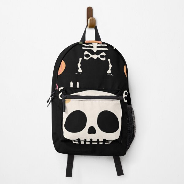 Item preview, Cute Skeleton Halloween Illustration With Pumpkins And Bats On Black Background designed and sold by KanDa-Shop.