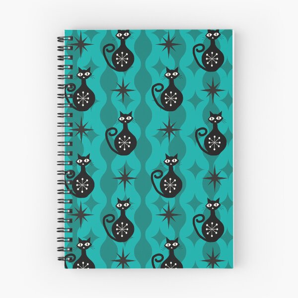 Item preview, Mid Century Black Atomic Cats on Teal Ogee shapes and starbursts   designed and sold by Yasminepatterns .