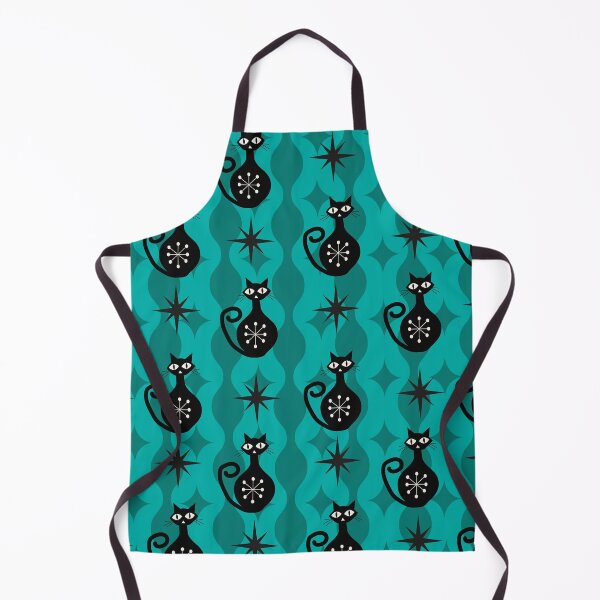 Item preview, Mid Century Black Atomic Cats on Teal Ogee shapes and starbursts   designed and sold by Yasminepatterns .