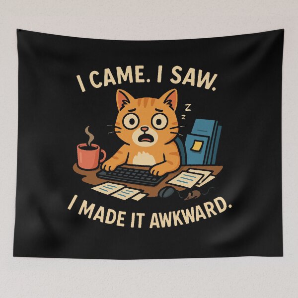 Item preview, Funny Awkward Cat at Work I Came I Saw I Made It Awkward. designed and sold by The-T-In-Retro.