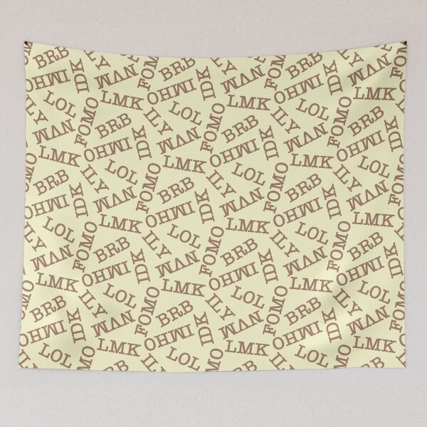 Item preview, SMS Texting Mobile Phone Abbreviations - Coffee Brown Writing on Creamy Yellow designed and sold by piptompatternco.