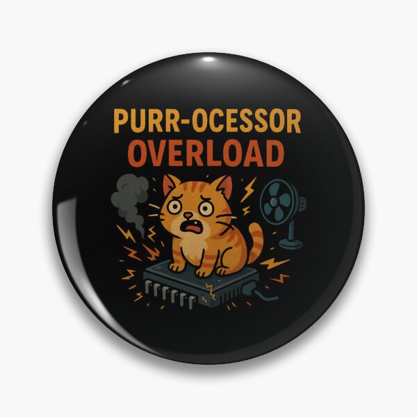 Item preview, Funny Purr-cessor Overload Cat on CPU Cartoon Design. designed and sold by The-T-In-Retro.
