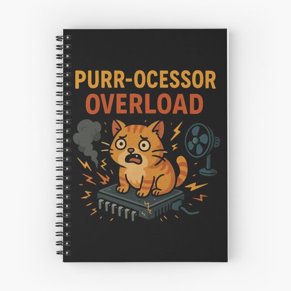Item preview, Funny Purr-cessor Overload Cat on CPU Cartoon Design. designed and sold by The-T-In-Retro.
