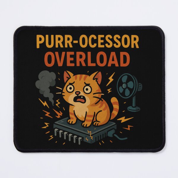 Item preview, Funny Purr-cessor Overload Cat on CPU Cartoon Design. designed and sold by The-T-In-Retro.