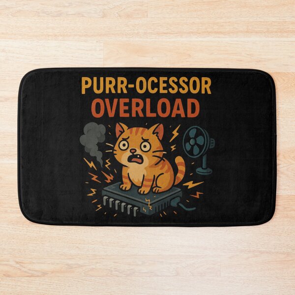 Item preview, Funny Purr-cessor Overload Cat on CPU Cartoon Design. designed and sold by The-T-In-Retro.