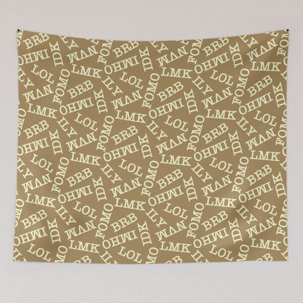 Item preview, SMS Texting Mobile Phone Abbreviations - Cream Writing on Coffee Brown designed and sold by piptompatternco.