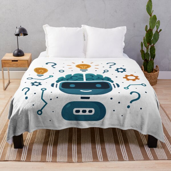 Item preview, Cute AI Robot with Brain and Lightbulb Ideas Cartoon. designed and sold by The-T-In-Retro.