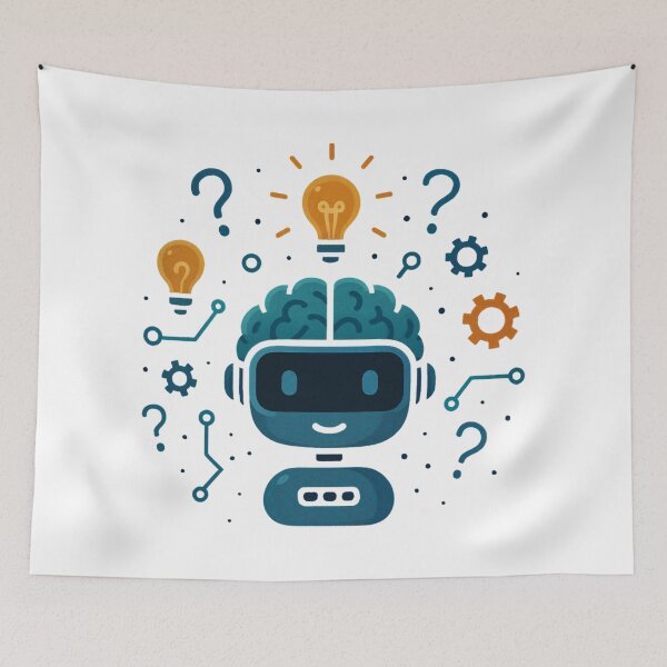 Item preview, Cute AI Robot with Brain and Lightbulb Ideas Cartoon. designed and sold by The-T-In-Retro.