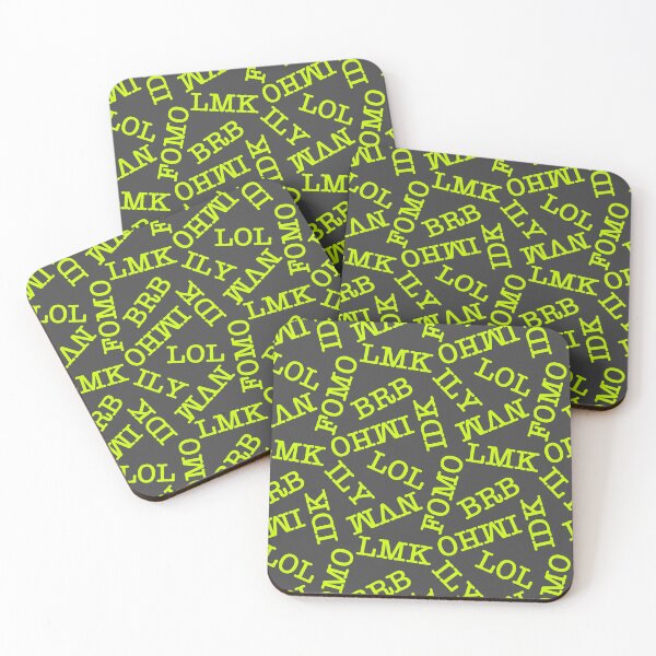 Item preview, SMS Texting Mobile Phone Abbreviations - Bright Neon Fluro Lime Green on Dark Grey designed and sold by piptompatternco.