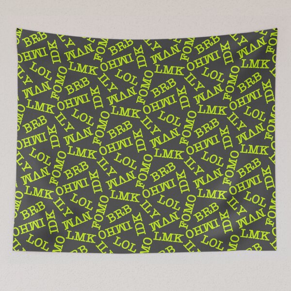 Item preview, SMS Texting Mobile Phone Abbreviations - Bright Neon Fluro Lime Green on Dark Grey designed and sold by piptompatternco.